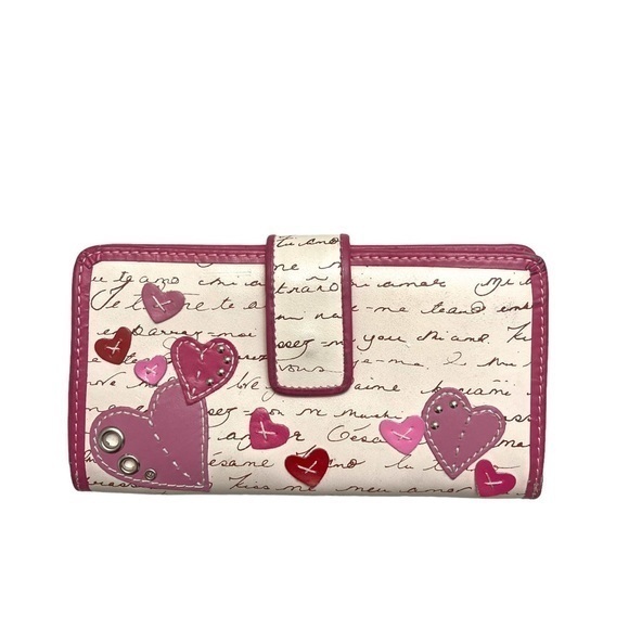 Fossil creamy white pink heart valentines love wallet RARE